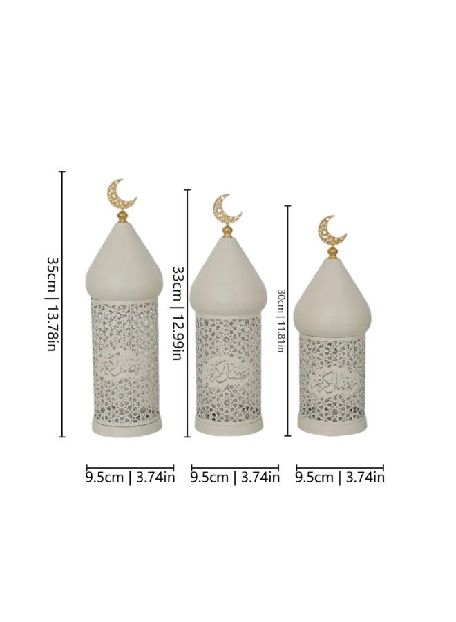 CityRiya-Long Ramadan Lanterns, 3 Set Ramadan Lantern Lights, Eid Mubarak Decorative Lamp, Intricate Hollow-Out Islamic LED Lanterns, Ramadans Lantern for Home Party Table Windows (3pcs) - Image 4